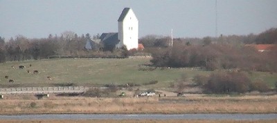 Udsigt til Lønborg Kirke fra Skjern å dalen